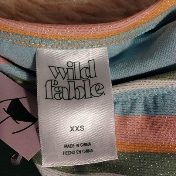 NWT Wild Women's High Leg Cheeky Bikini Bottom - Multi Lurex  Striped Size XXS - Picture 7 of 12